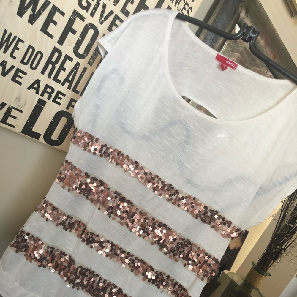 BONGO White sleeveless with bronze sequins